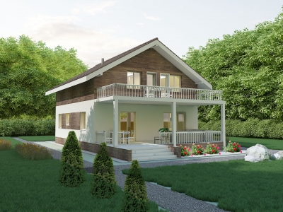 Проект мансардный деревянный дом с террасой ND7