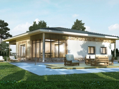 Проект 1 этажного дома из блоков с террасой DI-B