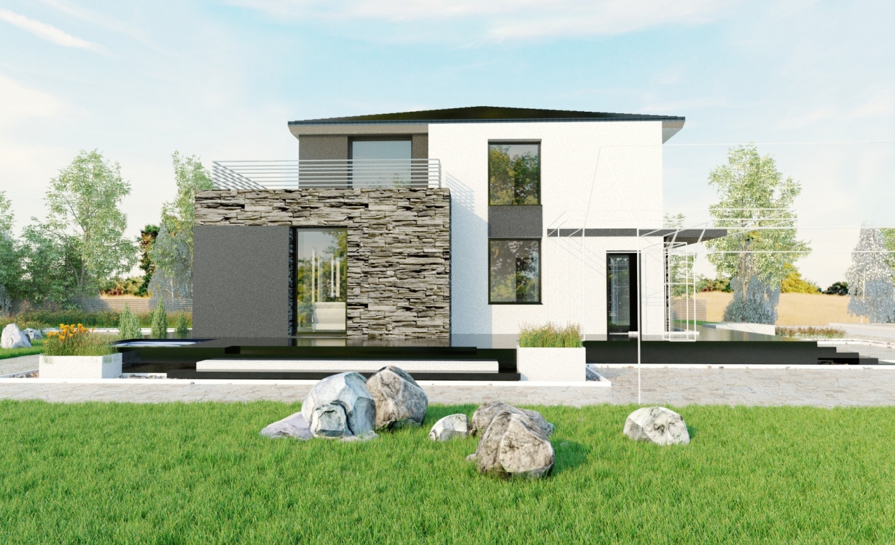 Проект 2 этажного дома из кирпича с террасой JS