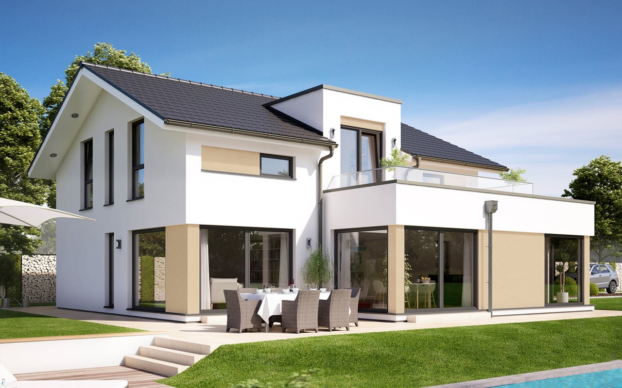 Проект мансардного дома из блоков и скатной кровлей PP-84