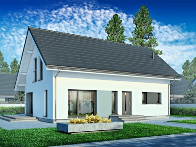 Проект мансардного дома из блоков с террасой PP-73