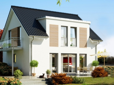 Проект мансардного дома, блочный, с террасой PP-76