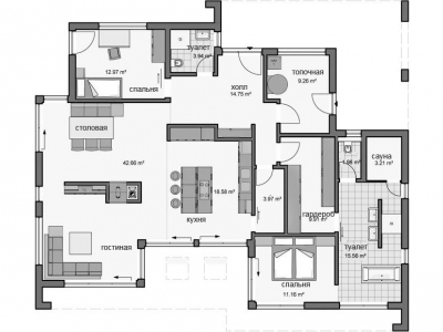 Проект : дома плоская кровля,терраса,модерн PP34