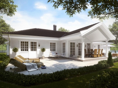 Проект 1 этажного дома с террасой PP39