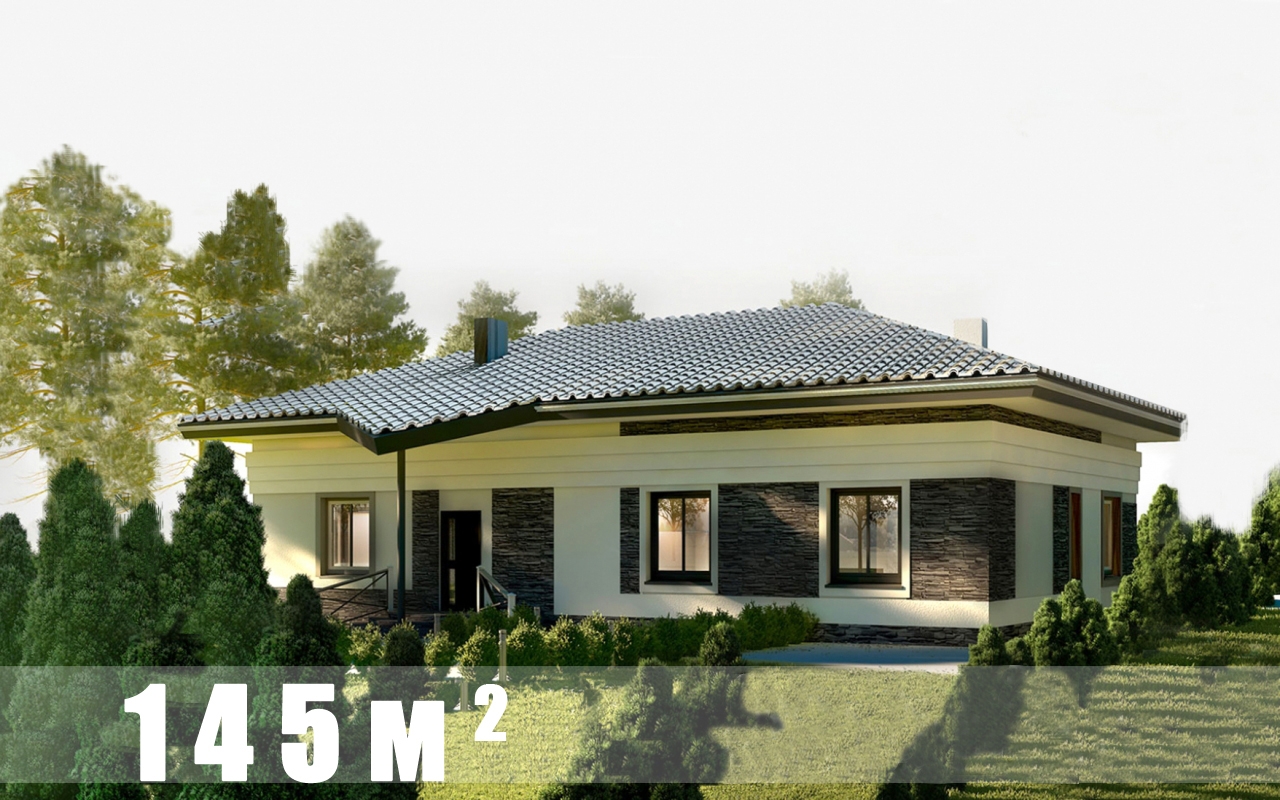 Проект 1 этажного дома из блоков с террасой NM17