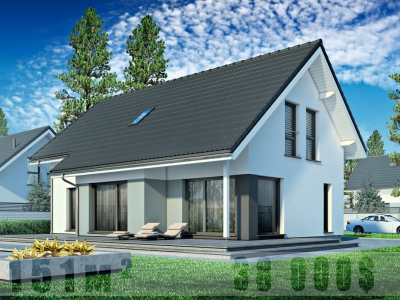 Проект мансардного дома из блоков с террасой PP-73