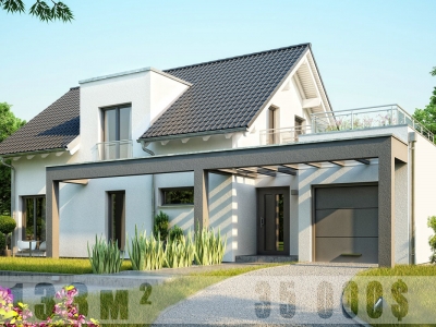 Проект мансардного блочного дома PP-77