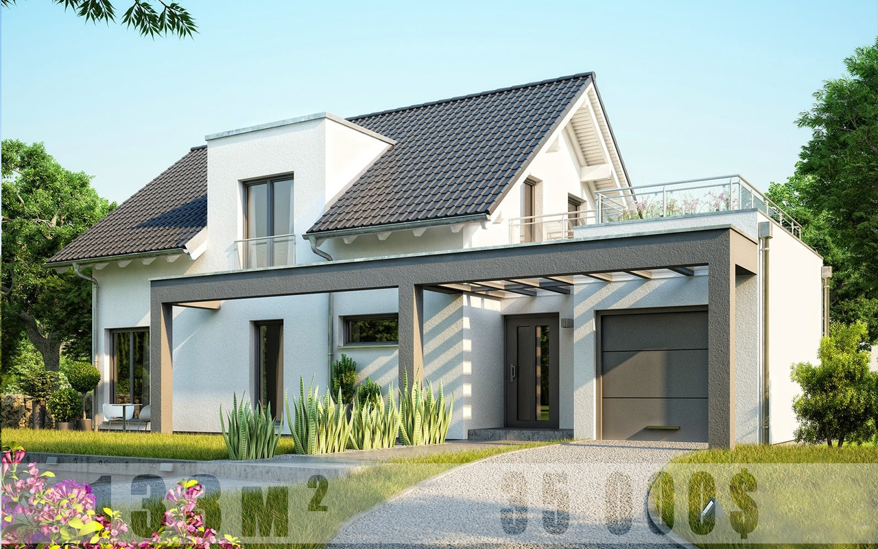 Проект мансардного блочного дома PP-77