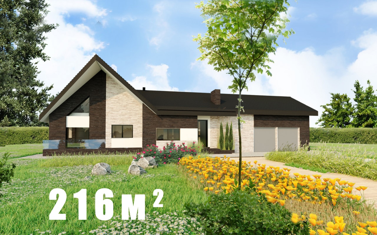 Проект 1 этажного дома  с гаражом SJ