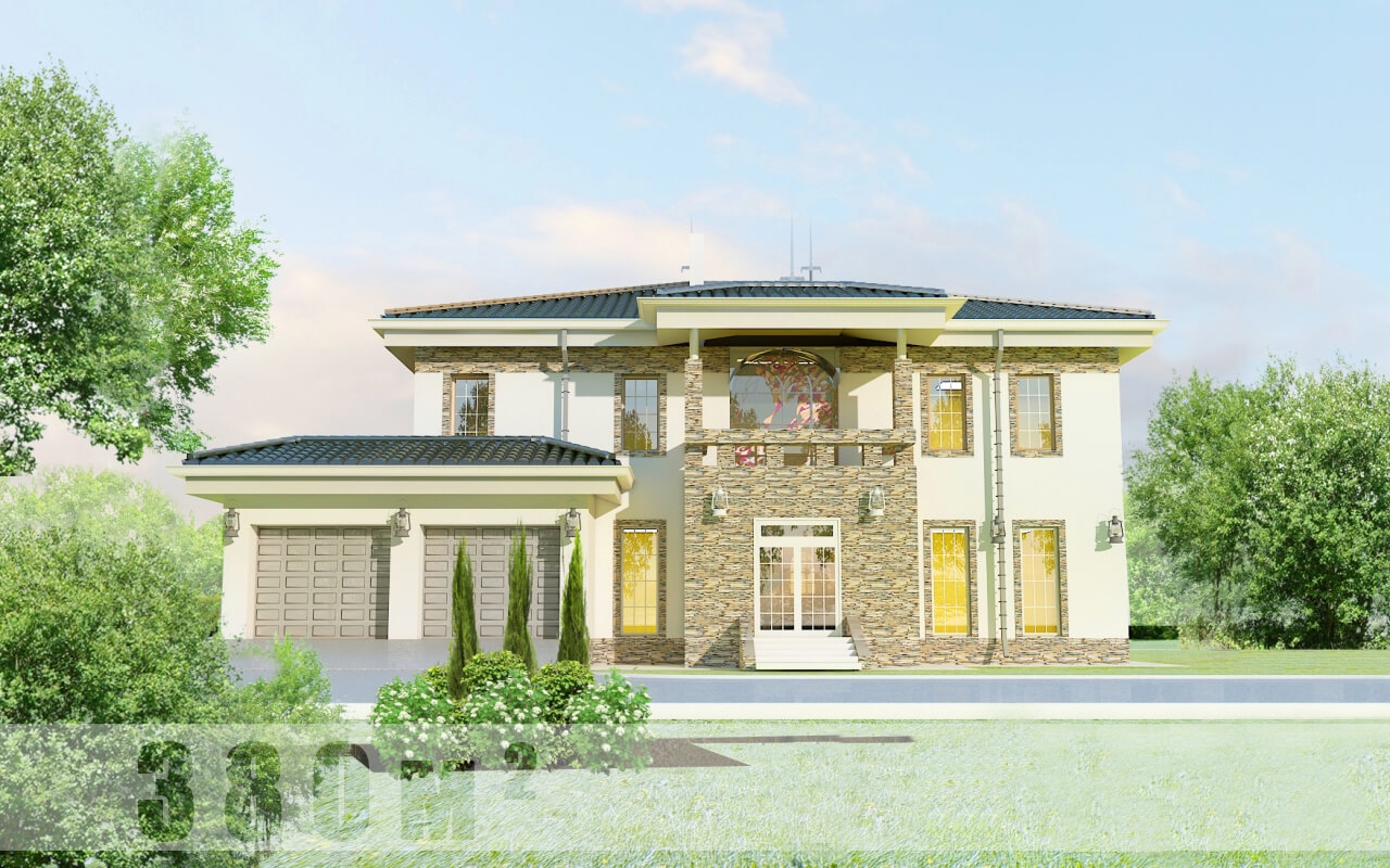 Проект 2 этажного дома из блока с терассой TD